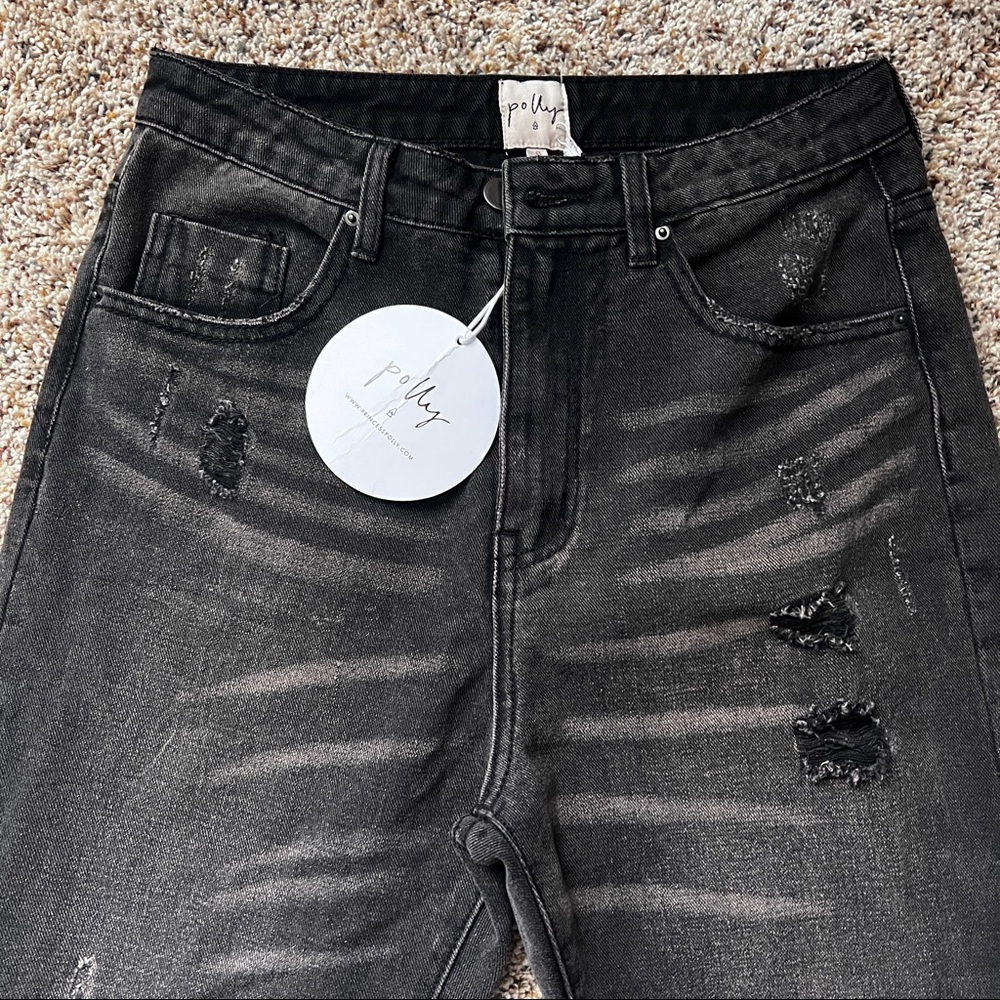 Princess Polly Erissa Knee Rip Jeans Washed Black Denim Size 4 NWT NEW WITH TAGS